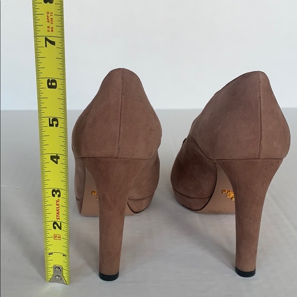 PRADA | Suede Crossover Blush Peep-Toe Pumps Sz 37 - Picture 8 of 16